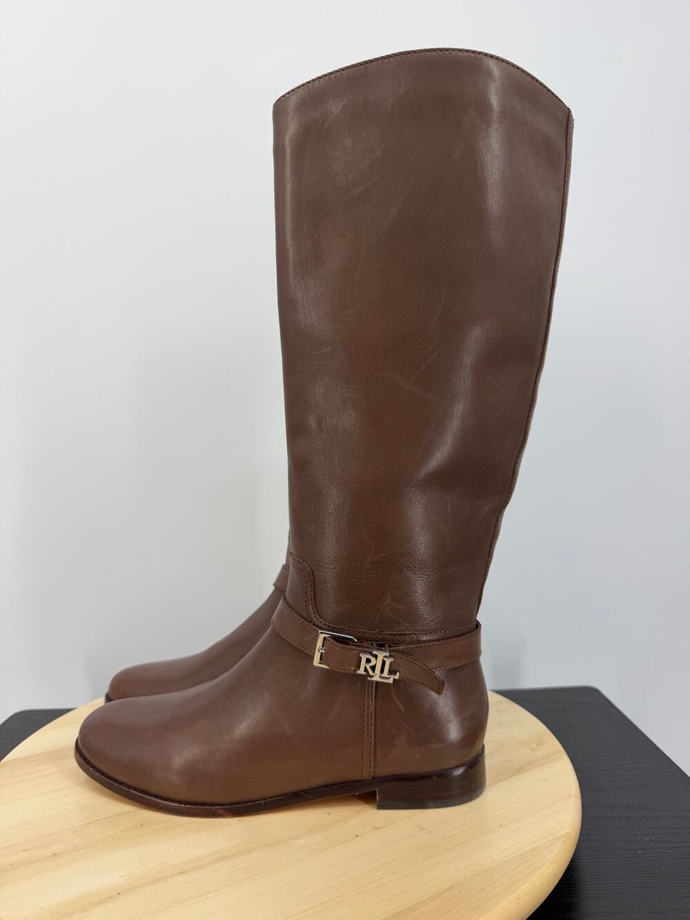 Ralph Lauren Womens Brooke Tall Riding Boots Size 7.5 Brown Leather Classic
